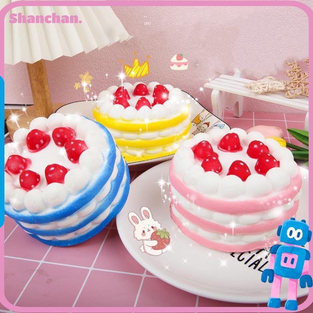 SHANCHAN ของเล่นบีบ, จําลองสตรอเบอร์รี่เค้กวันเกิด PU Squishy ของเล่นปลายนิ้ว, ครีมน่ารัก Blaster ความดันบรรเทา Pony เค้กช้า Rebound ของเล่นของขวัญ