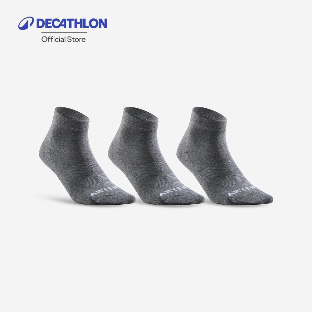 Decathlon Mid-High Sports Socks Tri-Pack Rs 160 ถุงเท้าหุ้มข้อสำหรับใส่เล่นเทนนิส รุ่น Rs 160 แพ็ค 3 คู่ - Grey