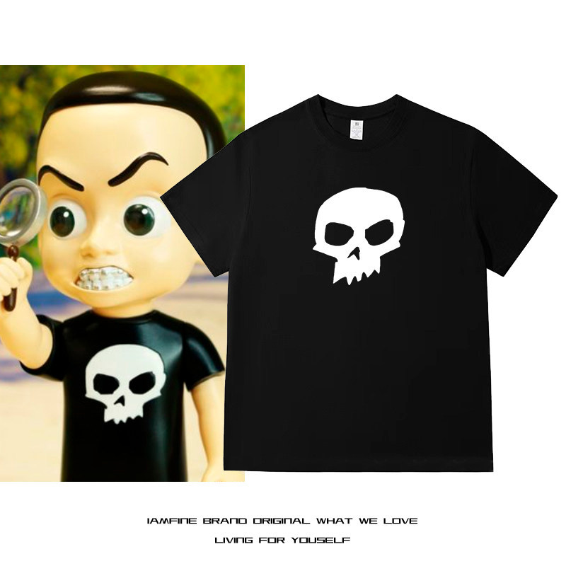 เสื้อยืดคอกลมแขนสั้นผ้าฝ้ายแท้ สไตล์ Unisex ลายหัวกะโหลก (สไตล์ A-Xue) ขนาด S-5XL