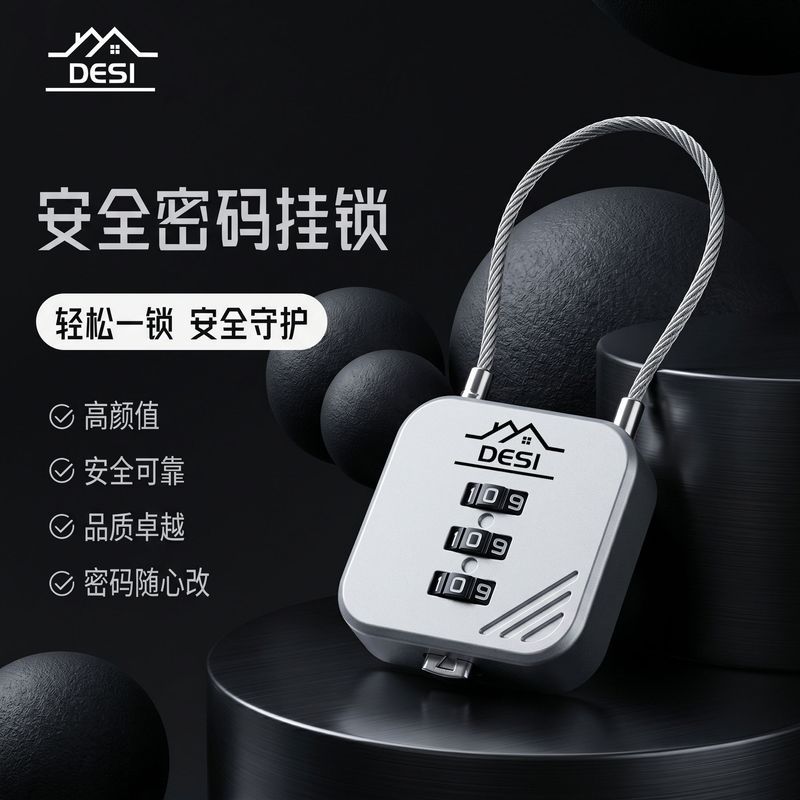 密码锁密码钢丝挂锁户外头盔行李箱健身房防水防锈迷你柜子锁头Door Lock Password, Cabinet Door Lock Password Without Drilling26.6.9