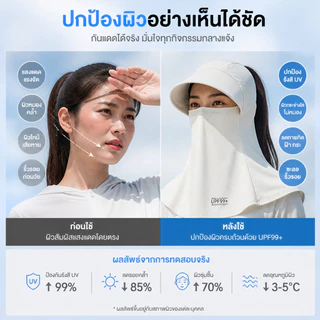 หน้ากากป้องกันแดด UPF99+ ผ้าเย็นครอบหน้าคอ มีช่องผมหางม้า 6สีให้เลือก พับเก็บพกพาสะดวก