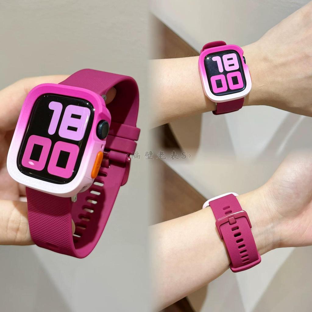 สร้อยข้อมือซิลิโคนสีสันสดใส Band + Candy ป้องกันกรณีสําหรับ Apple Watch S11 Series10 46 มม.42/49/Ultra3/2/1 iWatch 9 8 7 6 5 SE3 44 มม.40/41/45 มม.