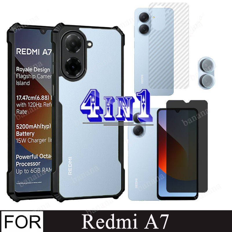 Redmi A7 A7 Pro A5 Poco C85X C81X C71 4in1 Combo | เคสกันหล่น + กระจกนิรภัย + เต็มหลัง & ตัวป้องกันเ