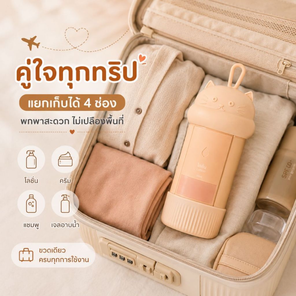 ขวดแบ่งบรรจุเครื่องสำอาง/ของเหลวแบบพกพา 4 ช่อง รูปที่ 4