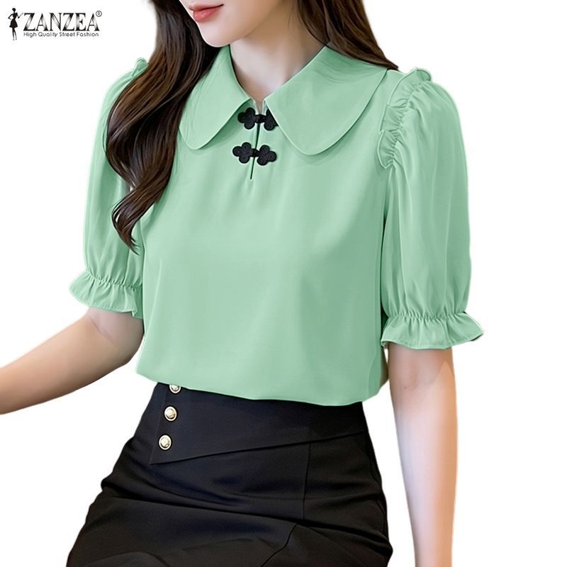 ZANZEA เสื้อเบลาส์ปาร์ตี้แขนพัฟแขนพัฟลําลองสไตล์เกาหลีของผู้หญิง