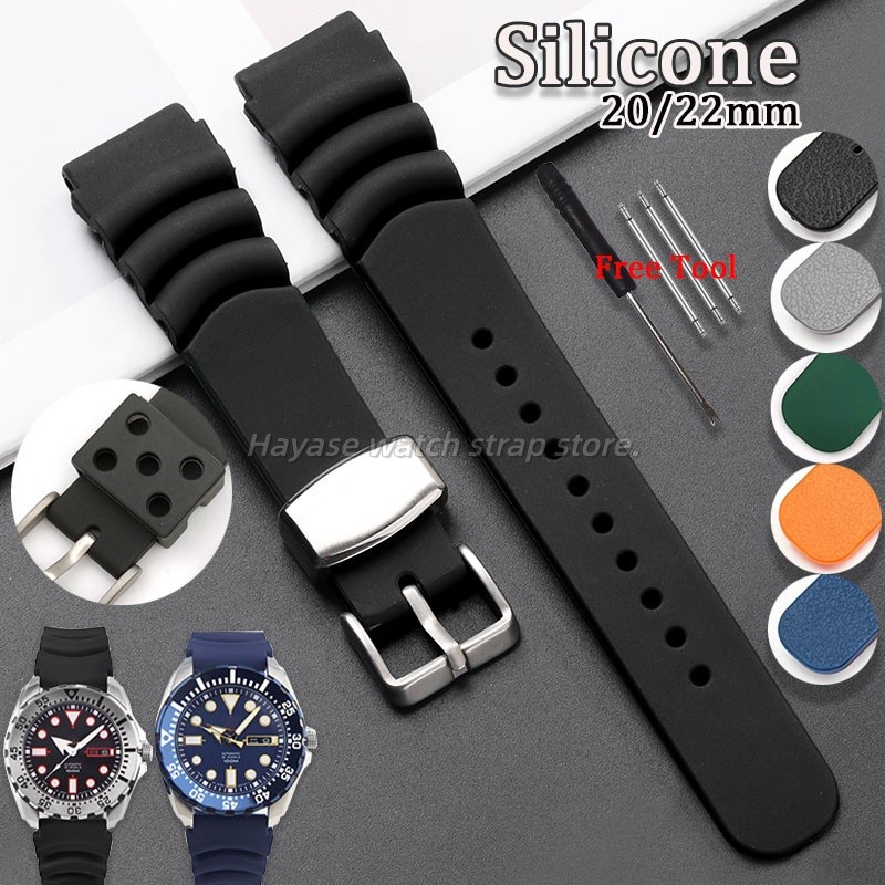 20/22มิลลิเมตร Skx007 skx009กันน้ําซิลิโคนสายนาฬิกาข้อมือดําน้ําผู้ชายผู้หญิงกีฬายางสายนาฬิกาสายรัดข