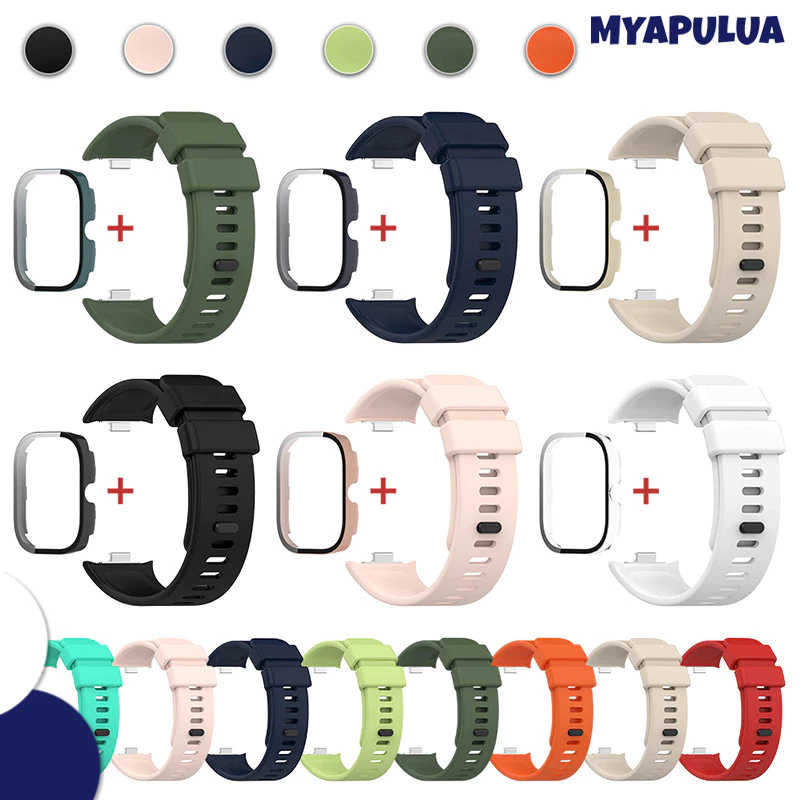 สายรัดซิลิโคนกรณีแก้วนิรภัย for Xiaomi Redmi Watch 6 5 4 สายรัดข้อมือยางกีฬานุ่มปกหน้าจอ PC for Redmi Watch 6 5 4