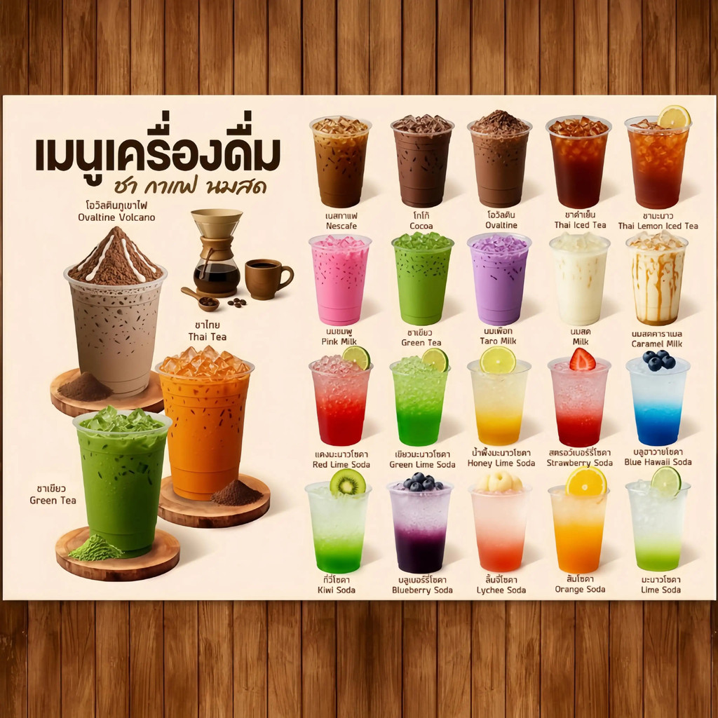 กาแฟและชานมสมูทตี้บิลบอร์ดตกแต่งผนังตกแต่งร้านค้าแบนเนอร์โฆษณาวัสดุ:ผ้าโพลีเอสเตอร์