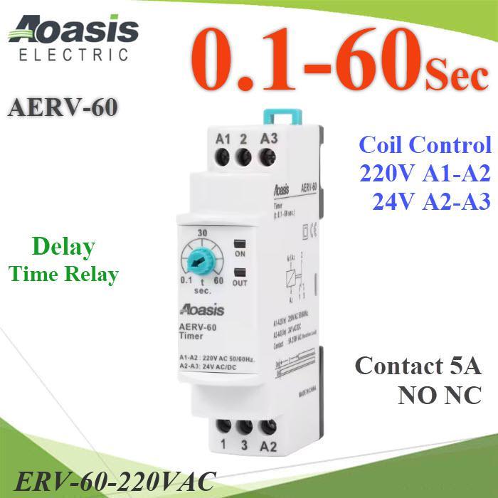 เครื่องหน่วงเวลาทำงานAOASIS เปิด 0.1-60 วินาที Time Relay Delay คอนโทรล NO NC คอยล์ 220VAC หรือ 24V AC DC