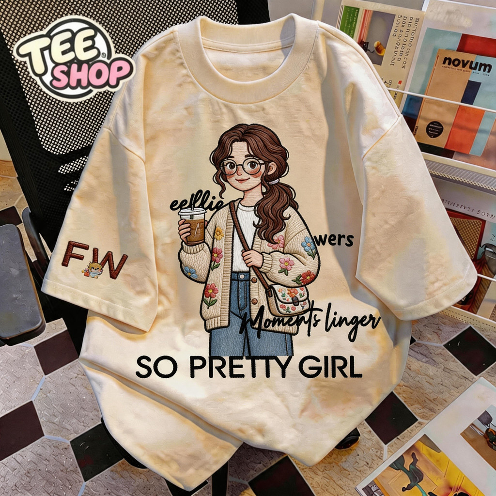 TEE·SHOP🍀เสื้อยืด oversize เสื้อเท่ๆ เกาหลี "So Pretty Coffee Girl" ไม่หดตัว  เกาหลีสไตล์ พิมพ์ลาย ผ้านิ่มใส่สบาย  COD 📦