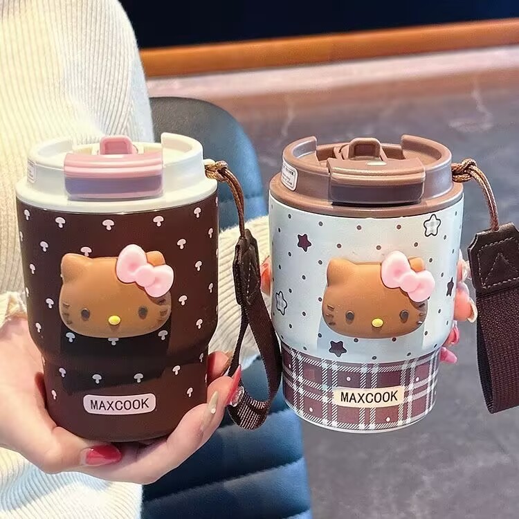 แก้วเห็ดน่ารัก 360ml เคลือบเซรามิก เก็บอุณหภูมิ มีหูหิ้วเชือก ฝา2in1 (ดูด/จิบ) พกพาสะดวก ของขวัญ