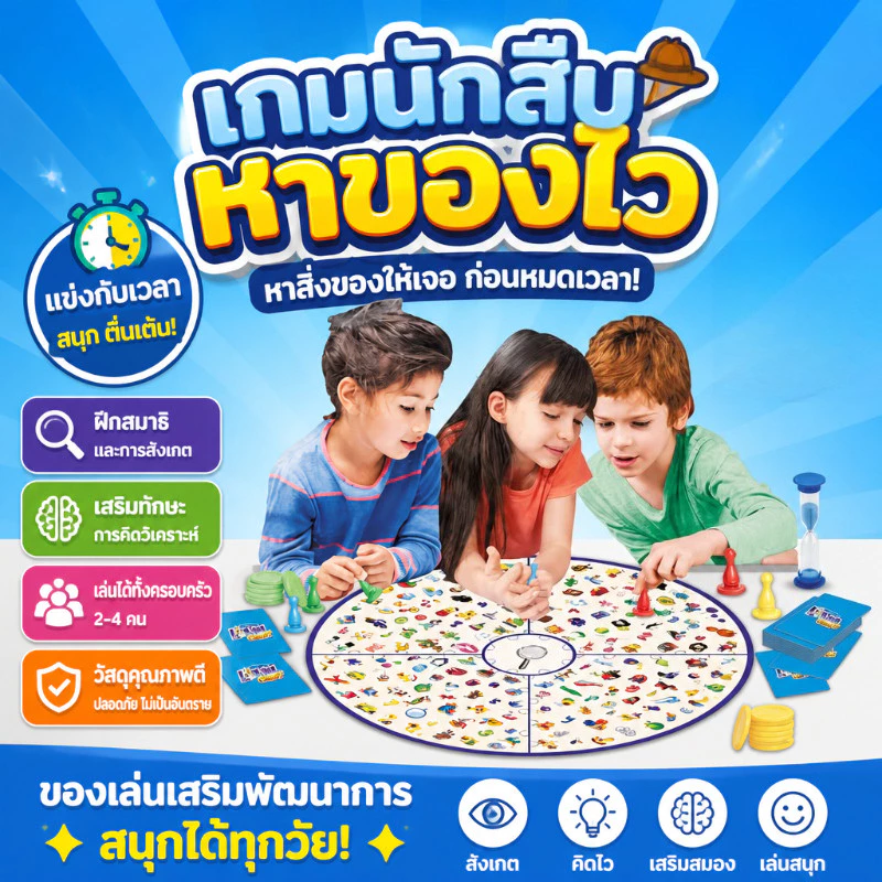 เกมกระดานอินเทอร์แอกทีฟ หลายผู้เล่น สำหรับเด็กนักสืบ หารูปภาพของเล่นศึกษา เหมาะเด็กหลายอายุ สนุกสุข