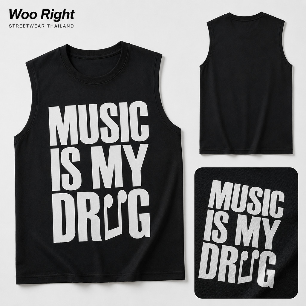COD จัดส่งตลอด 24 ชั่วโมง Woo Right 200g เสื้อกล้ามผู้ชาย สีดำ ลายข้อความเรียบง่าย ผ้าฝ้ายแท้ ระบายอากาศดี