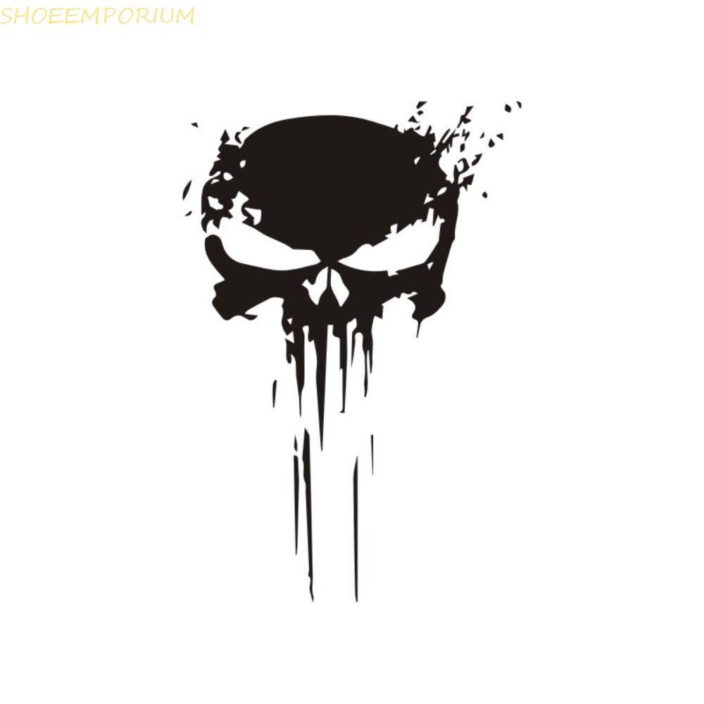 SHOEEMPORIUM Punisher Skull สติกเกอร์สีดําอุปกรณ์เสริมรถจักรยานยนต์ตกแต่งรถแฟชั่นกันน้ํารถ Skull Decal