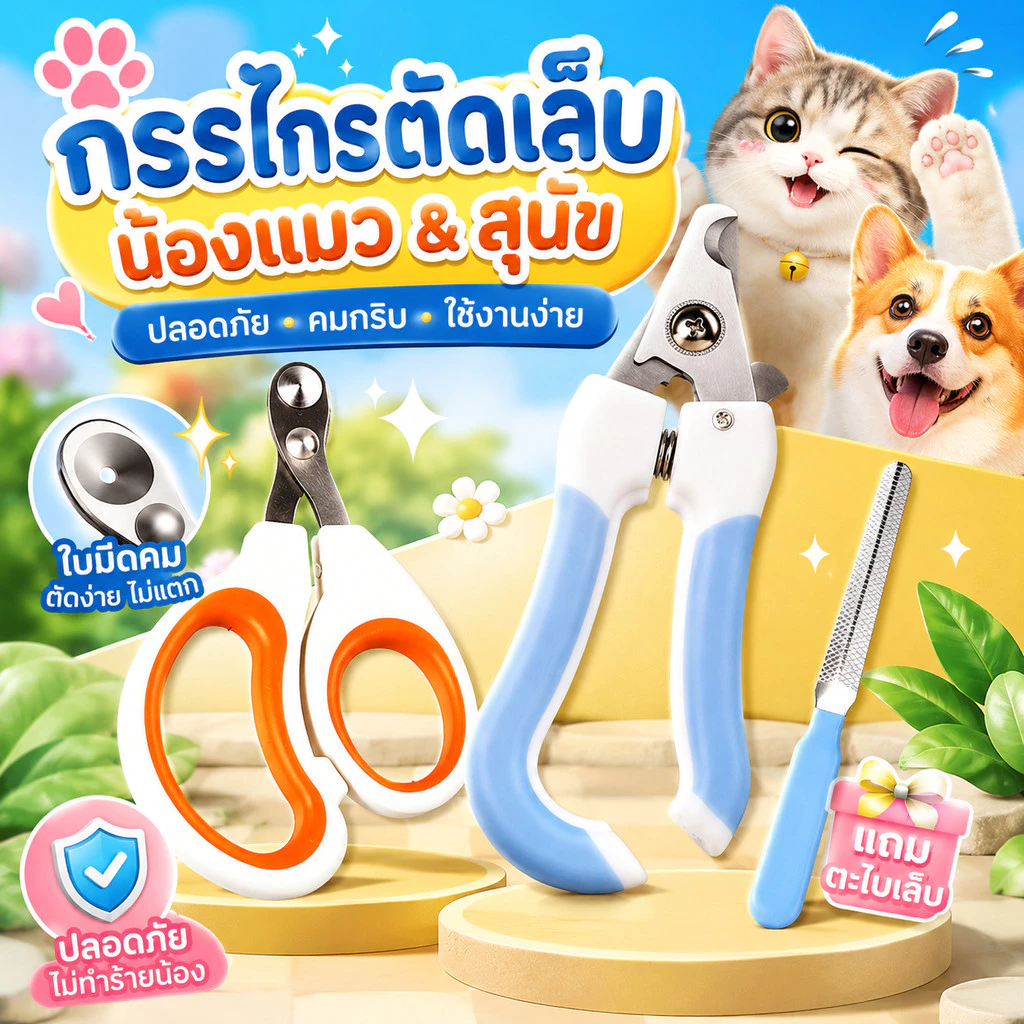 CODกรรไกรตัดเล็บสัตว์ แบบมืออาชีพ สําหรับสัตว์เลี้ยง ป้องกันการตัดไปที่เส้นเลือดของแมว สุนัข แมว
