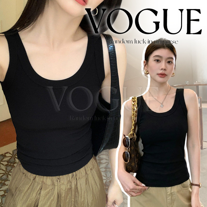 Vogue🌟พร้อมส่ง🌟 เสื้อกล้ามถัก ทรงเข้ารูปสั้น พอดีตัวดีเทลเรียบๆ ผ้าบางใส่สบาย (FY6602)