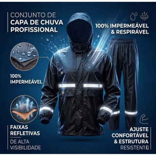 Capa de Chuva Conjunto Completo Para Motoqueiro Adulta Masculina Feminina Com Faixa De Sinalizao