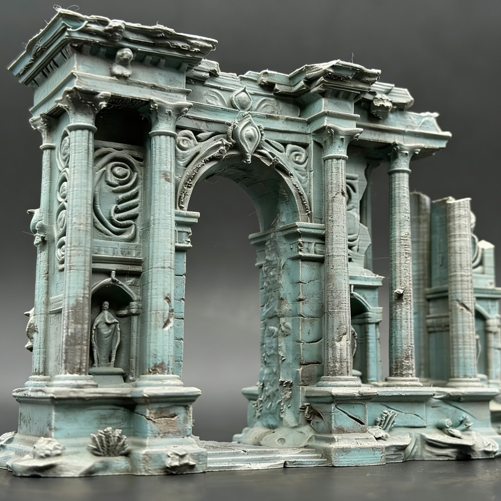 การพิมพ์ 3D Sinking Atlantis Temple Stone Gate ฉากตกแต่ง Terrain Running Group