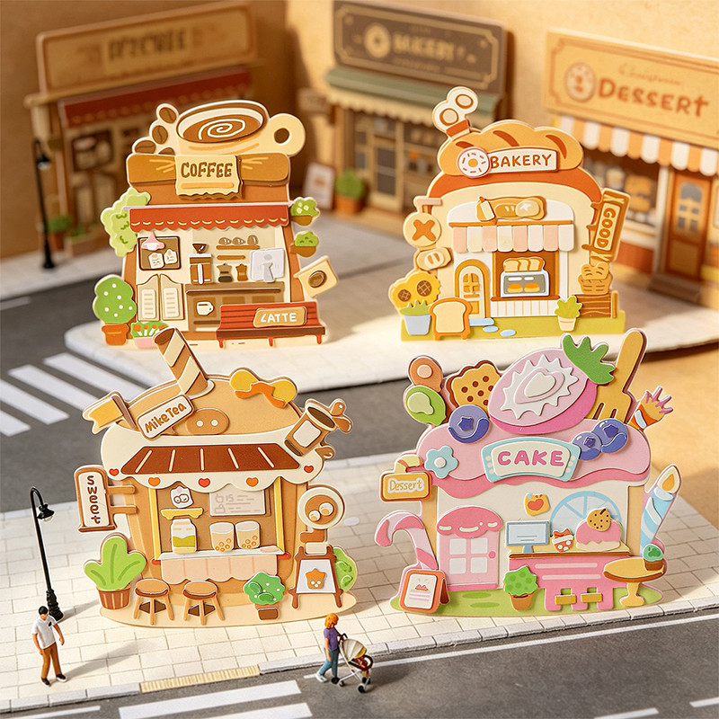 WEI 3 ชิ้น [Slow Moments Series] ร้านกาแฟเค้กหวานนมชาขาตั้งสติกเกอร์ภูมิทัศน์วารสาร Scrapbooking