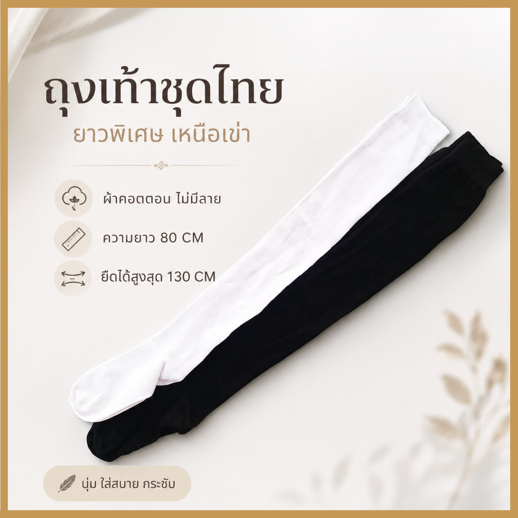 ✅ พร้อมส่ง ถุงเท้าชุดไทย ผ้าคอตตอน (สำหรับผู้ใหญ่) ความยาว 80 cm รับประกันเหนือเข่า-Outlet Store