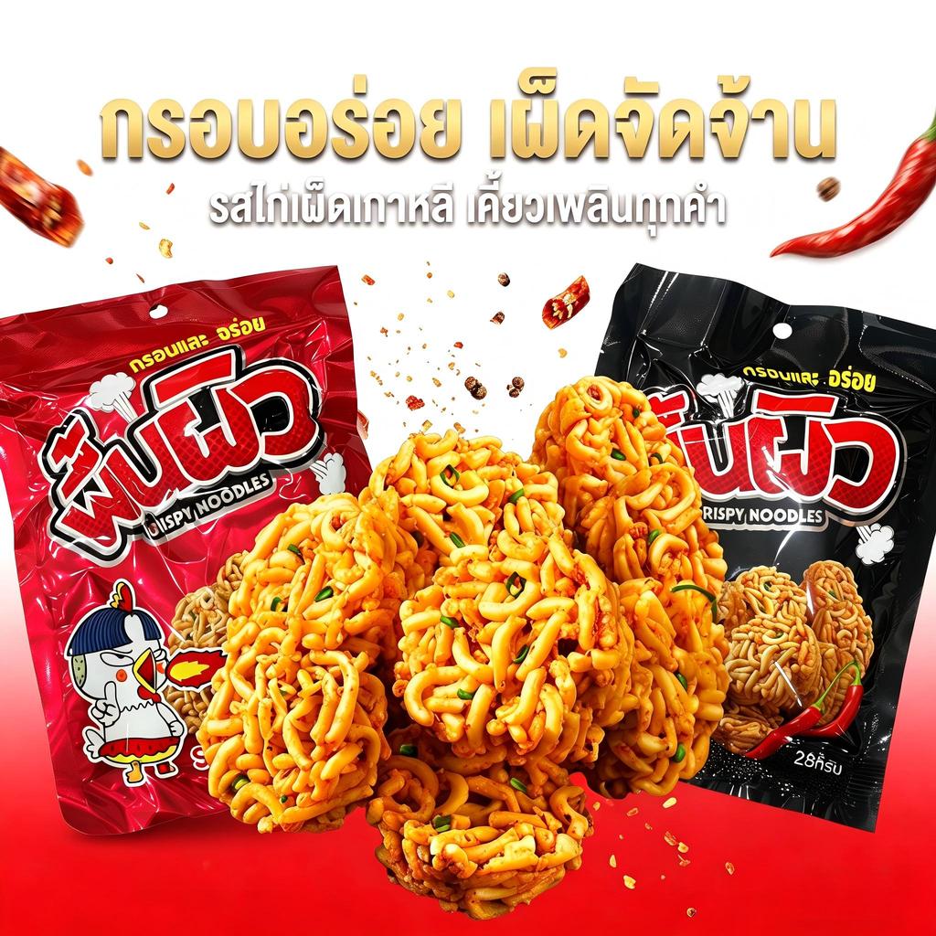 jinlong-บะหมี่กึ่งสำเร็จรูปอบกรอบ รสไก่เผ็ด 28g，หอมเผ็ดกรอบ กรอบไก่เผ็ดช่วยคลายความอยาก，รสไก่เผ็ดแท้ ประสบการณ์กรอบใหม่