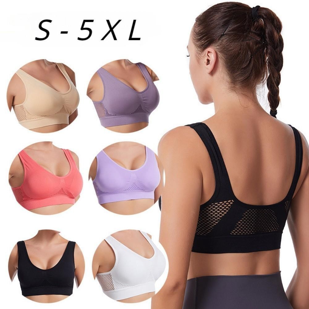 ผู้หญิงกีฬาชุดชั้นในระบายอากาศกลวงออกซับพลัสขนาด S-5XL ดันขึ้น