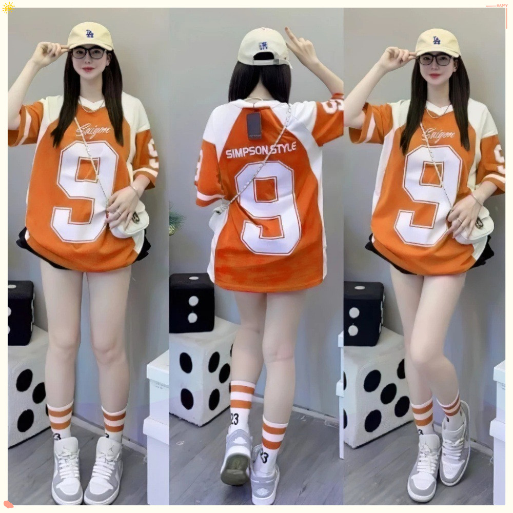 (XS-5XL) เสื้อยืดพิมพ์ลายหลวมผู้หญิงขนาดบวกขนาดใหญ่ในสต็อก | American High Street Casual Sports Baseball Collar เสื้อยืดแขนสั้นและแขนยาวบล็อกสีสําหรับผู้หญิง หลวม Pr