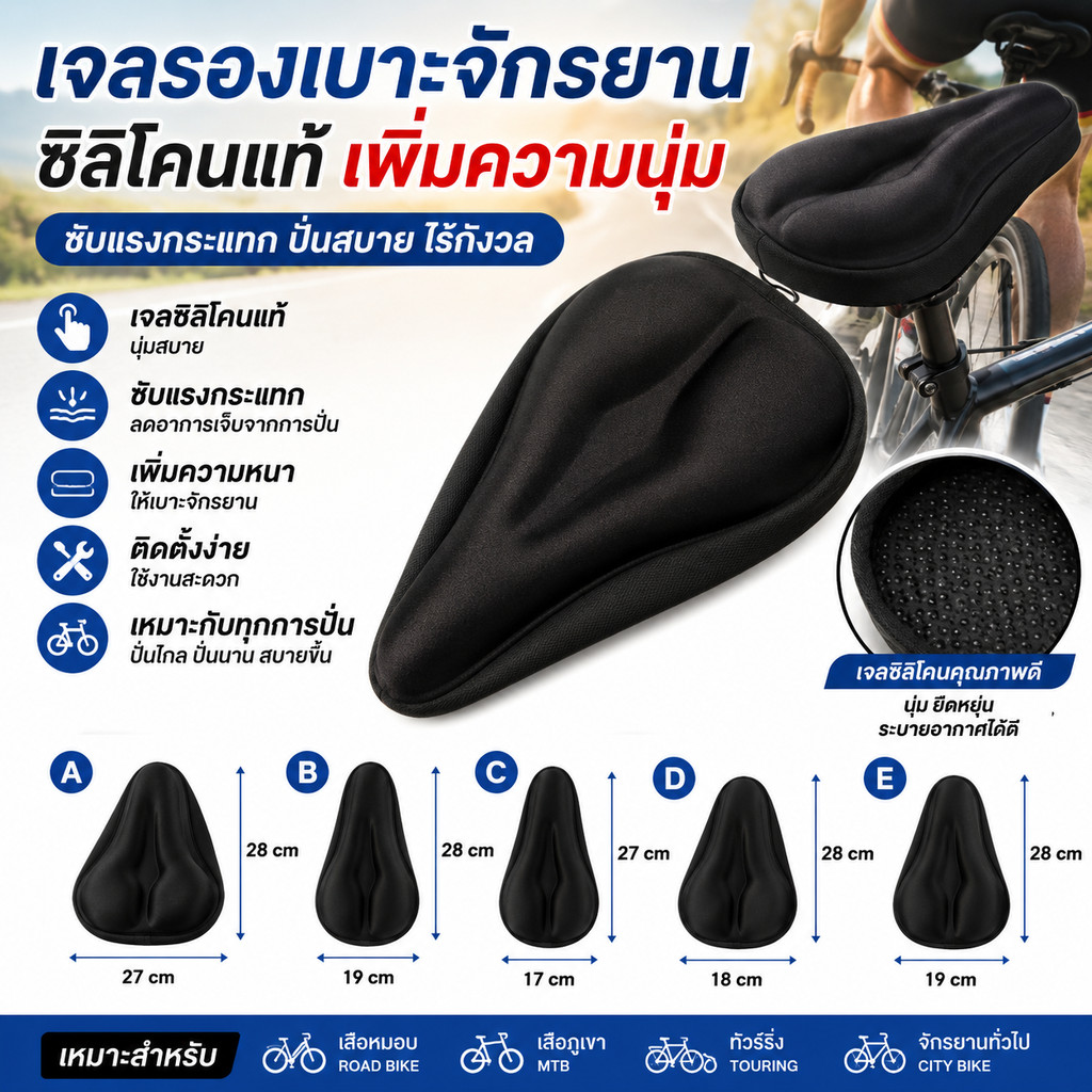 เจลรองเบาะจักรยานเพิ่มความหนา นุ่มให้กับเบาะจักรยาน เบาะเจลแท้