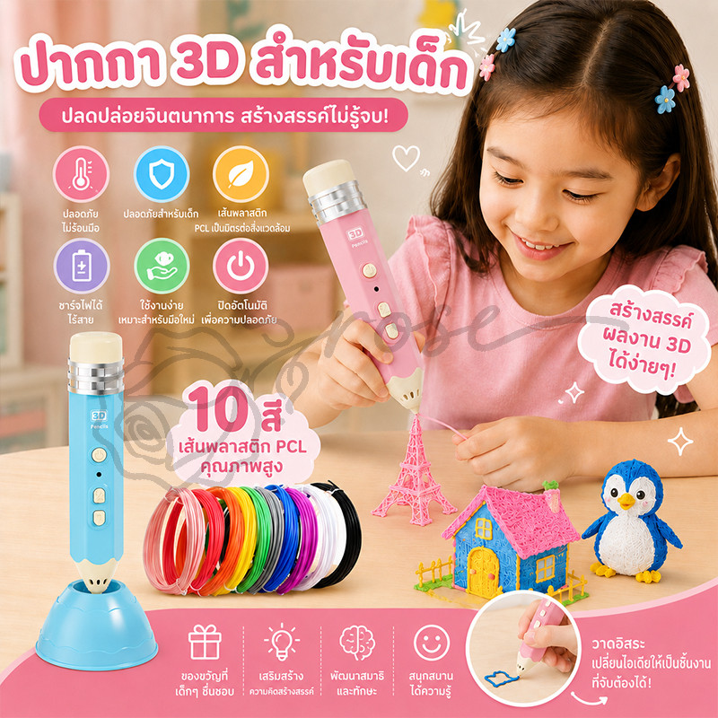 ปากกาพิมพ์3มิติสำหรับเด็กสำหรับเด็กผู้หญิงไม่ร้อนมือวาดภาพกราฟฟิตีสามมิติอุณหภูมิต่ำปากกาวิเศษมัลติฟังก์ชั่น