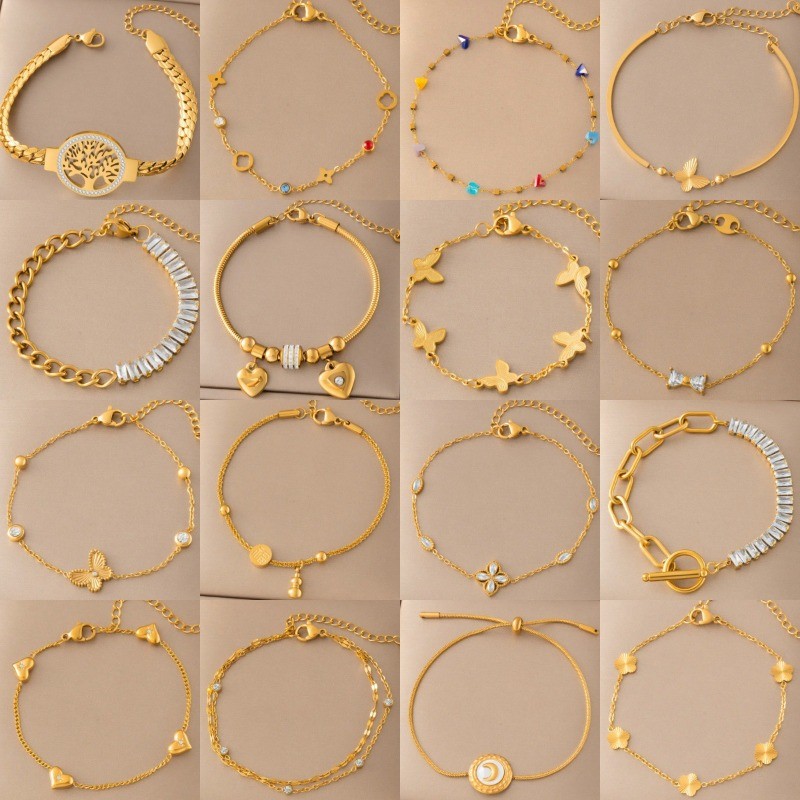ใหม่ไม่ซีดจางไทเทเนียมเหล็กสี่ใบโคลเวอร์รักสร้อยข้อมือขายร้อน18เคทองหญิงประณีตมือสูงเครื่องประดับสร้อยข้อมือของขวัญขายส่ง