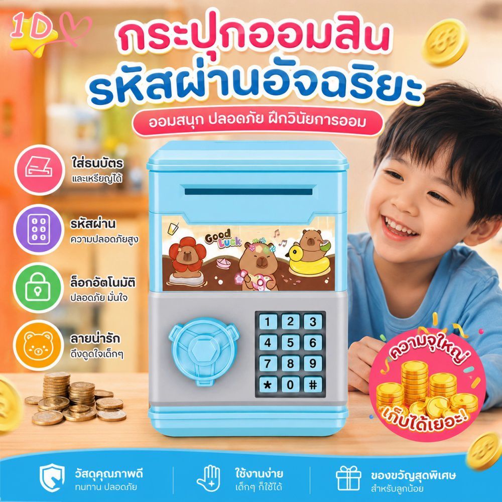 กระปุกออมสินขนาดเล็กสำหรับเด็ก ความจุขนาดใหญ่ ปลอดภัยสำหรับการเก็บเหรียญและเงินทอง เหมาะสำหรับเด็กใช้งาน