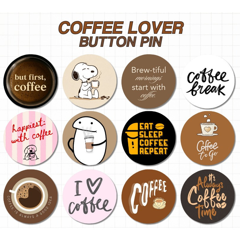 PINPONIC - กาแฟรักปุ่ม PIN BADGE CAFFEINE CAFE ICED ปุ่มกาแฟ PIN BADGE SUITABLE สําหรับ COOL AESTHET