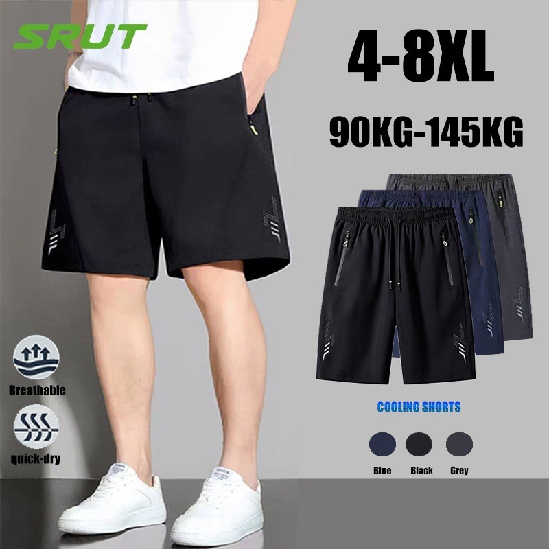 【4-8XL】Plus Size Ice Silk Shorts Men Breathable Quick Drying Stretch Sports and Leisure COD