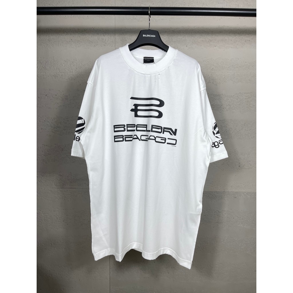 BALENCIAGA รุ่นเคาน์เตอร์เสื้อยืดแขนสั้นสไตล์คู่ผ้าฝ้ายแท้สีสันสดใสเสื้อผ้าฤดูใบไม้ร่วงสไตล์เคาน์เตอ