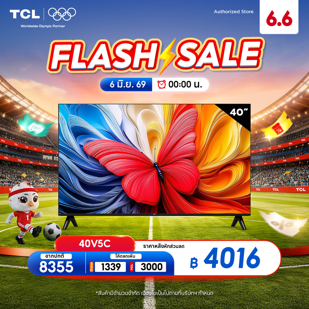 [NEW 2025] TCL ทีวี 40 นิ้ว FHD QLED Google TV รุ่น 40V5C Slim Design, Netflix&Youtube, Voice Search, Dolby Audio