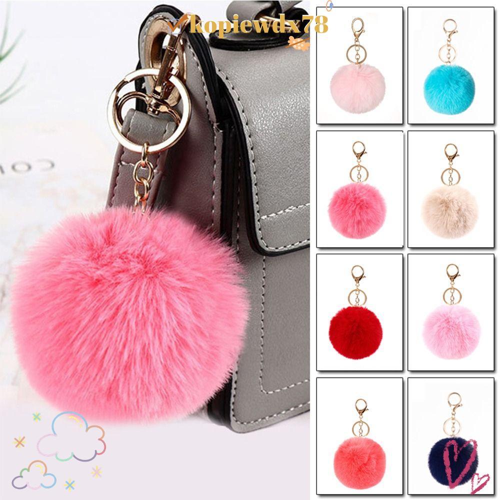 KOPIEWDX Fluffy Ball พวงกุญแจ,สีทึบเลียนแบบกระต่ายขนสัตว์ Plush Ball จี้, DIY 8 ซม.แขวนตกแต่งรถพวงกุ
