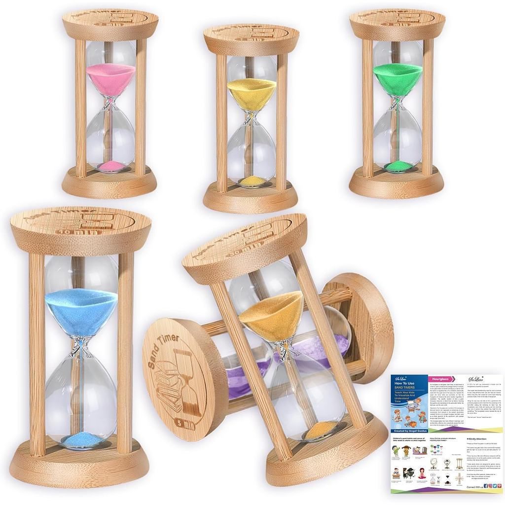SuLiaoSandTimer,ColorfulSandglassTimer,WoodSanClock30Sec/1min/2min/3min/5min/10minforBrushingเด็ก,Co
