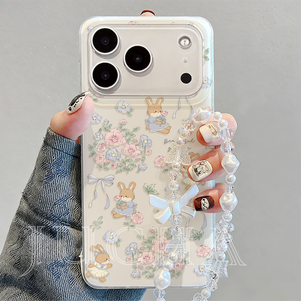 ดอกไม้กระต่าย Samsung S22 S23 S24 S25 S26 FE Ultra เคสโทรศัพท์ S25FE เคสป้องกัน A56 A55 สร้อยข้อมือกรณี