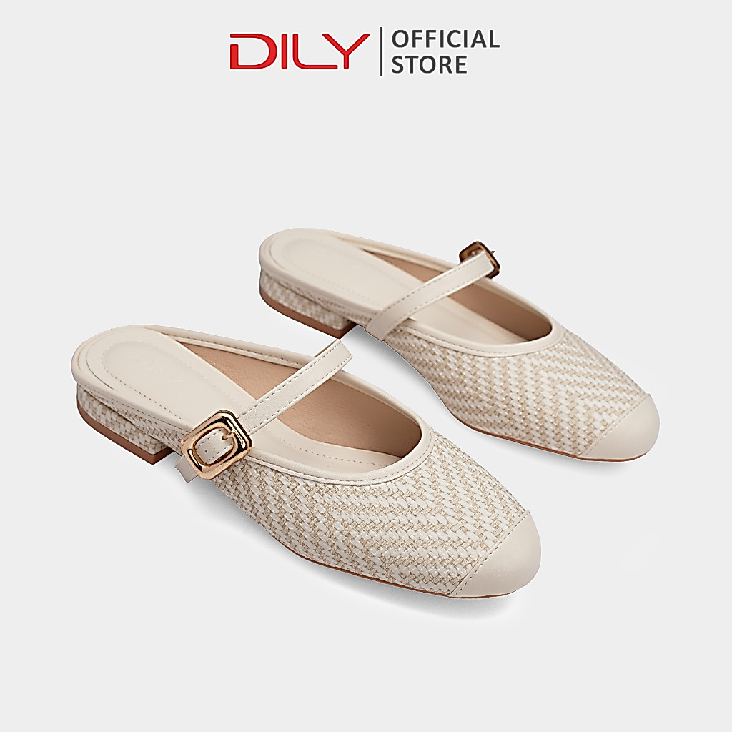 รองเท้าแตะแบบสวม DILY หัวมน ตกแต่งลายสานโดดเด่น ส้นสูง 1.5 ซม. รุ่น DL0641