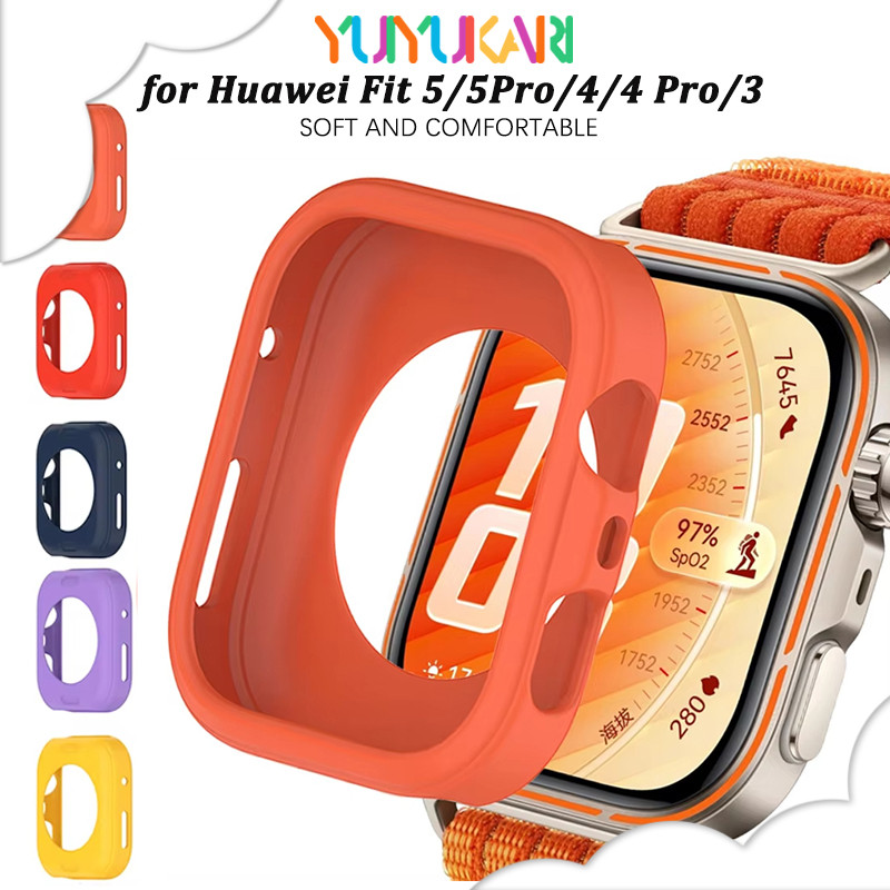 กีฬาสายรัดซิลิโคนกรณีฝายางสำหรับ for Huawei Watch Fit 5/5 Pro/4/4 Pro/3 ป้องกันหน้าจอสำหรับ for Huawei Fit 3