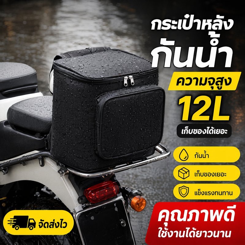 กระเป๋าหลังรถมอเตอร์ไซค์ กันน้ำ จุของเยอะ ผ้าอ็อกซ์ฟอร์ด กระเป๋าท้ายรถ จักรยานไฟฟ้า ใส่หมวกกันน็อค