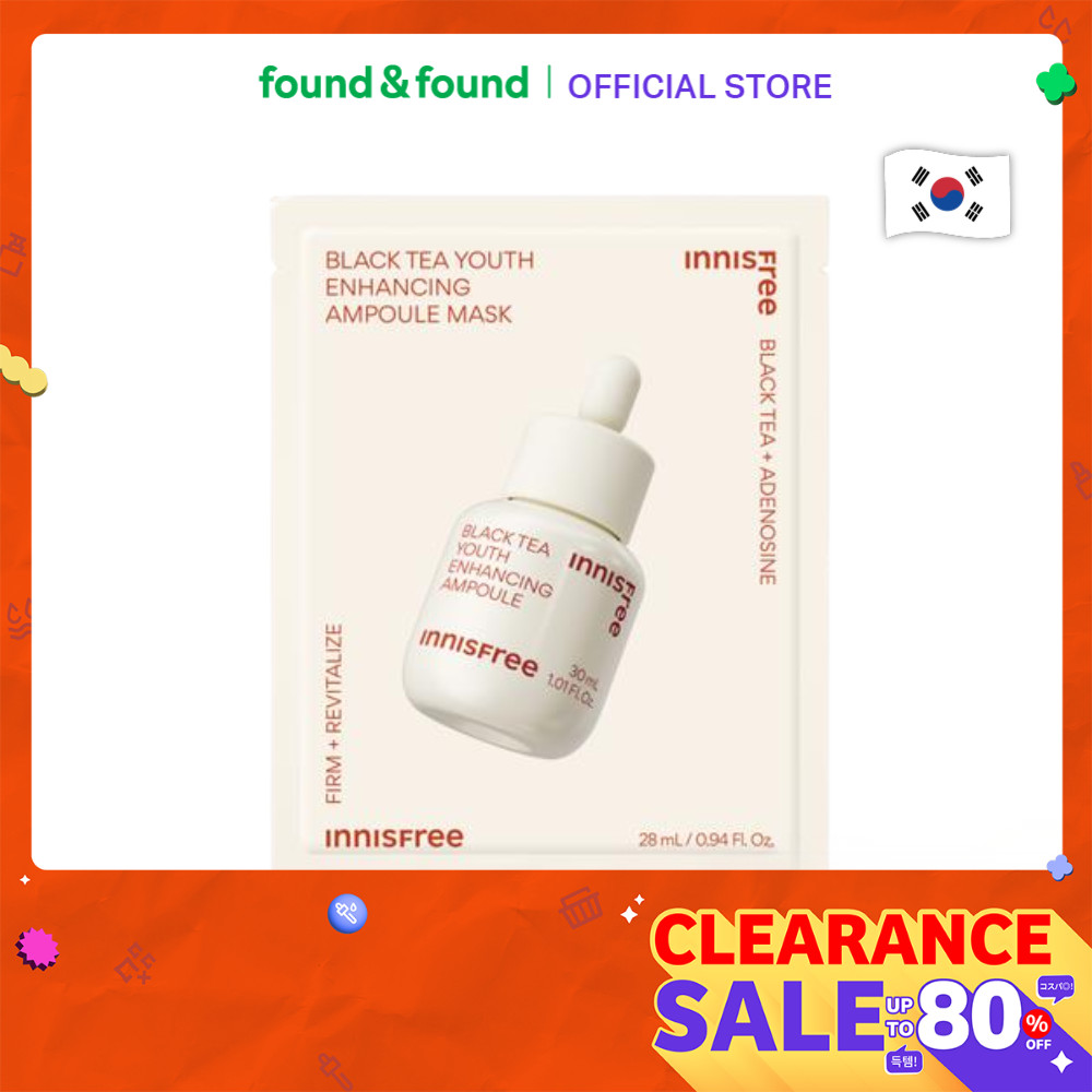 [EXP 2027-06-04] Innisfree Black Tea Youth Enhancing Ampoule Mask 28ml มาส์กหน้า ชะลอวัย found & found