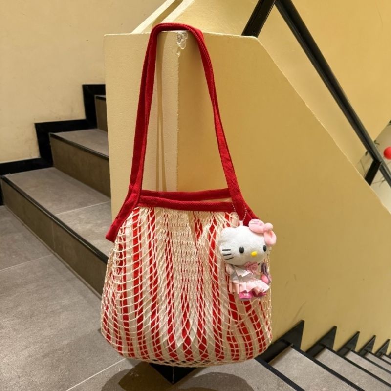 Lazy Net Pocket Tote Bag Female Large- Capacity One-Shoulder Net Pocket Tote Bag