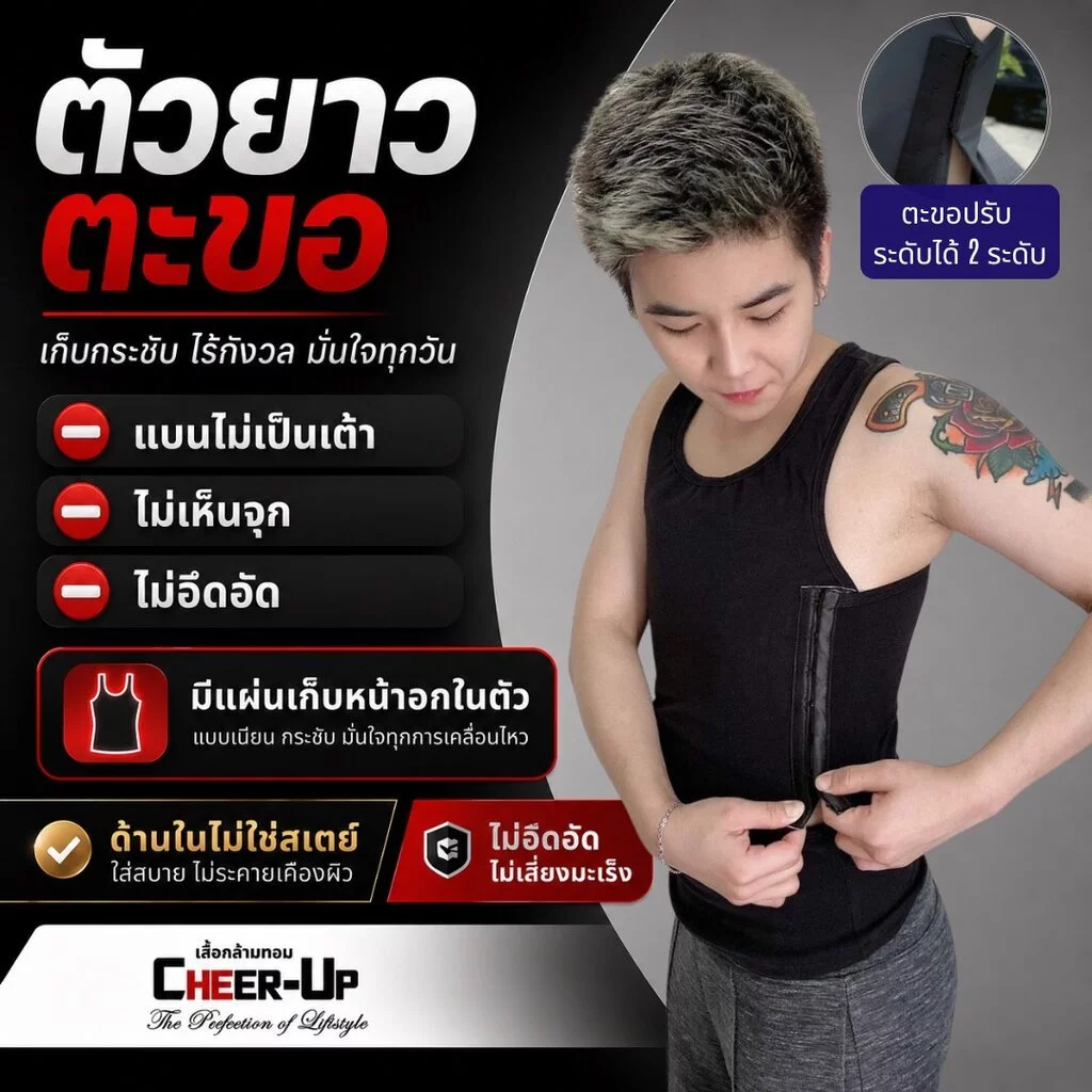 เสื้อกล้ามทอม CheerUp รุ่น เต็มตัวตะขอ เก็บหน้าอก 99% Clothing