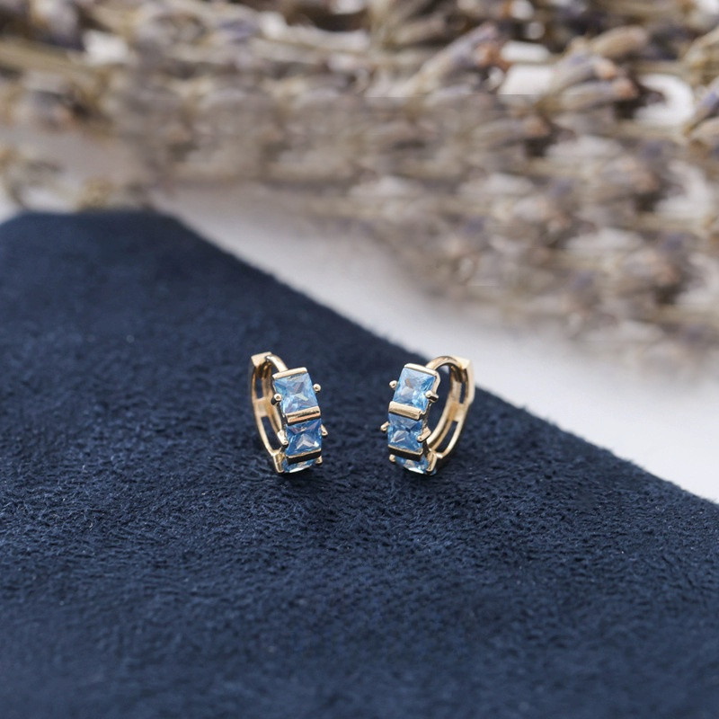 ธรรมชาติ 0.8ct aquamarine ต่างหูเพชรสี S925 ต่างหูห่วงเงินสเตอร์ลิง 18K gold blue Spinl ต่างหูเพชรสี