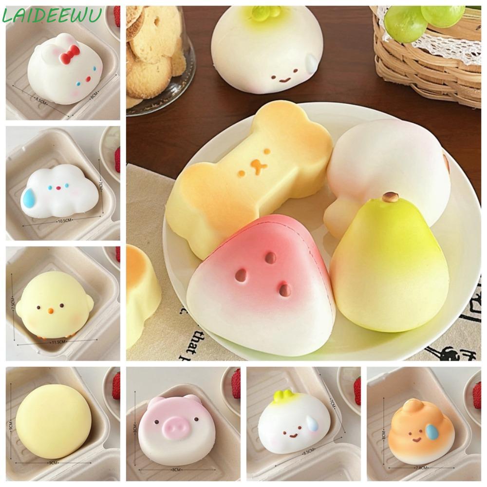 LAIDEEWU ผลไม้บีบของเล่น,ผลไม้จําลองอาหารการ์ตูน Fidget ของเล่น, Soft TPR สุนัขชีสผลไม้หยิกของเล่นเด็ก