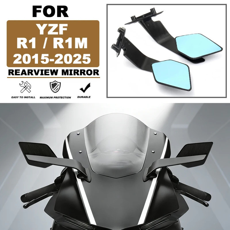 E For Yamaha YZF-R1 YZF-R1M 2015-2025 Stealth Sport Winglet Mirror Kits Adjustable Stealth Mirrors Y