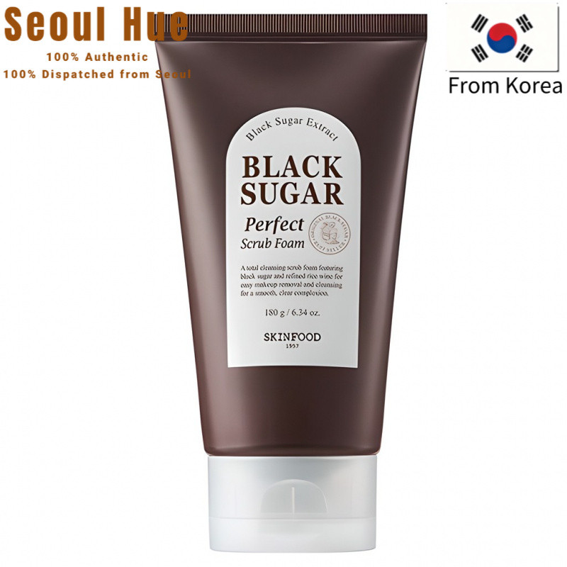 Skinfood Black Sugar Perfect Scrub Foam 180g Deep Cleanse Exfoliating กระชับรูขุมขน ผิวเรียบเนียน