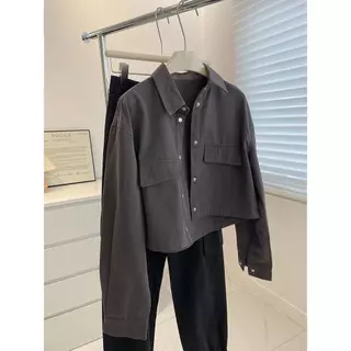 Black#เสื้อแจ็คเก็ตทำงานสไตล์เกาหลีแบบ unisex มีปก ทรงหลวมสั้น สวมใส่ได้หลายโอกาส อินเทรนด์ใหม่ปี 2026 รุ่น99443