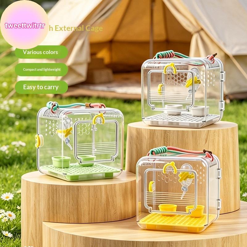 TRWITR แบบพกพา Clear Bird Travel Cage น้ําหนักเบาโปร่งใส Parrot Carrier สําหรับนกขนาดเล็กกลางแจ้งเดิน Vet Visit TH